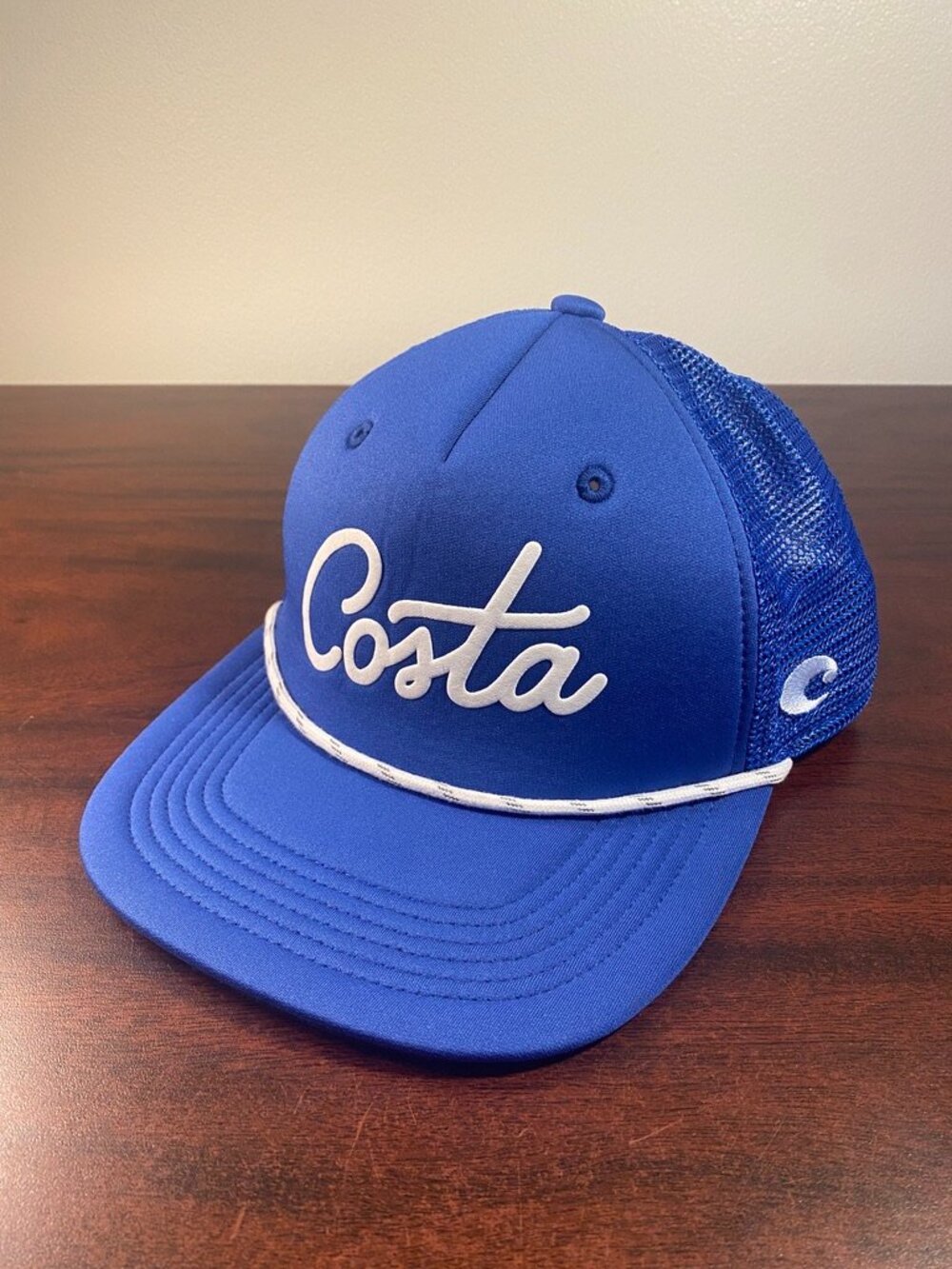Costa Del Mar Script Logo Foam Trucker Snapback Hat in Royal Blue